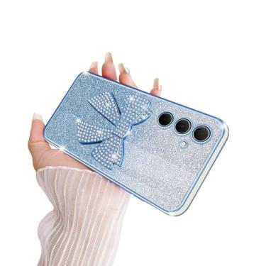 Imagem de TSAYGFK Capa para Samsung Galaxy A35 5G 2024 para meninas mulheres cristal luxuoso bonito laço de glitter fino macio TPU com cordão à prova de choque enseada protetora para A35 5G, azul