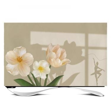 Imagem de Capa contra poeira para TV interna de 32 a 80 polegadas Protetor de tela moderno universal para telas planas/curvas, monitores de mesa ou montados na parede simples TV/decoração de computador - flor|
