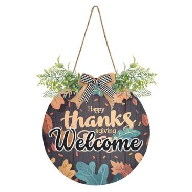 Imagem de SEHANY Guirlandas de outono para decoração de porta da frente, letreiro de boas-vindas de abóboras de madeira rústica para pendurar no dia de Ação de Graças para decoração de festas ao ar livre