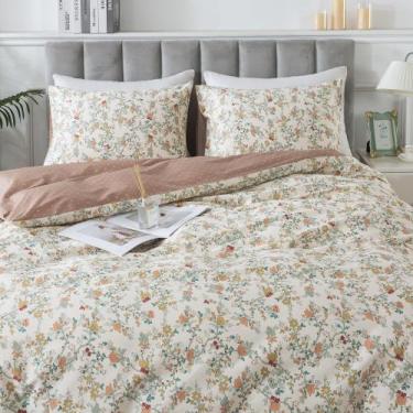 Imagem de Conjunto de capa de edredon HoneiLife Queen 100% algodão floral