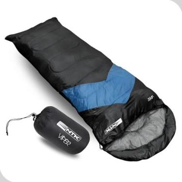Imagem de Saco de Dormir Preto e Azul Nautika Viper com Capuz e Saco de Compress