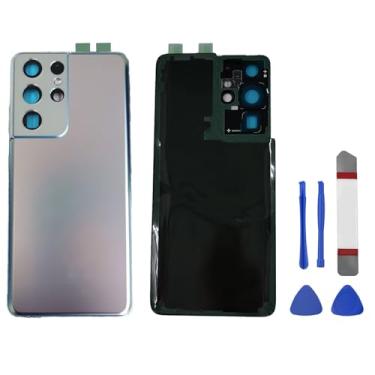 Imagem de Peixiong Capa de bateria traseira de vidro para Galaxy S21 Ultra para Samsung Galaxy S21 Ultra com lente de câmera e fita de pré-instalação + ferramentas (Phantom Sliver)