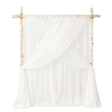 Imagem de Ling's moment Cortinas de pano de fundo branco, 3,5 m x 6,8 m de comprimento, transparente, sem rugas, cortina de fundo e toalha de mesa para festa de aniversário, casamento, chá de bebê, decoração de