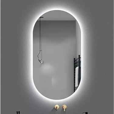 Imagem de Espelho Grande de Parede Oval Orgânico com LED Sem Fio – Espelho Decorativo para Banheiro Sala e Quarto Luz Quente e Friad (Led Frio,50x40)