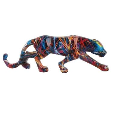 Imagem de Estátua de Resina Leopardo no Estilo Grafite Processo Pintura a Spray Transferência Água Estatueta Arte Moderna Decoraçã