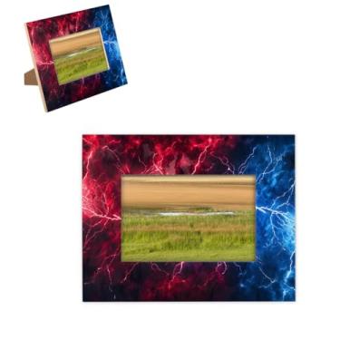 Imagem de hongjinglin Porta-retrato de 10 x 15 cm, madeira relâmpago, vermelho, azul, molduras legais com tapete de parede e mesa, moldura para pendurar na parede para decoração de casa e amigos da família