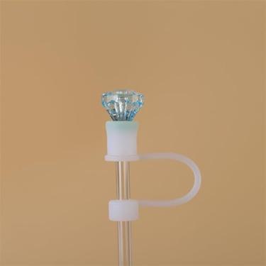 Imagem de Capas de palha, 10 mm Stanley Straw Topper Diamond Designs Pontas de rolhas com alça para garrafa de água 30 e copos de 1,134 g acessórios tampas reutilizáveis de silicone (azul)