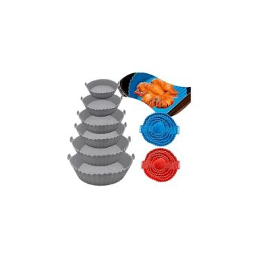 Imagem de Conjunto de 6 Formas de Silicone, Redondas, Coloridas, Resistentes ao Calor até 220°C, para Forno, Micro-ondas, Air Fryer, Freezer, Tamanhos Variados, com Alças