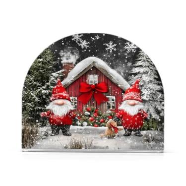 Imagem de Qilmy Bonito suporte de guardanapo de gnomos de Natal para mesas, porta-guardanapos de papel de placa acrílica elegante, dispensador de papel de seda independente moderno para jantar, sala de estar