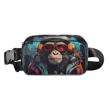 Imagem de CEBUGI Mini pochetes de caminhada para homens e mulheres, macaco cômico com óculos, moderno, resistente à água, com cinto ajustável para treino, viagem, corrida