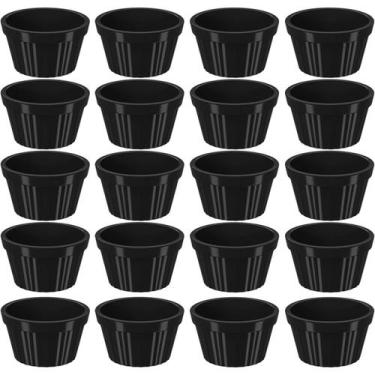 Imagem de 20 Ramequim Plástico 7,3cm Preto Canelado 90ml cada Molheira Pequena U