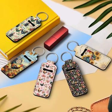 Imagem de Conjunto de suporte labial com estampa floral Rooster e bolsa de batom - chaveiro macio clássico, estojo pequeno para batom para bolsa, suporte de batom fácil de transportar e limpar