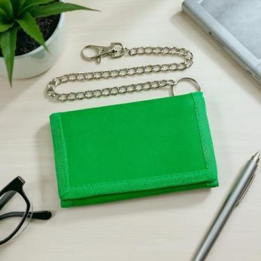 Imagem de Carteiras de tecido com três dobras para homens e mulheres, bolso com corrente para porta-cartões de crédito, carteira dobrável, Verde, Clássico