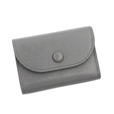 Imagem de Bolsa minimalista portátil para moedas com textura de couro macio, porta-cartões de grande capacidade