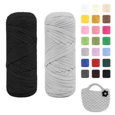 Imagem de Maxee Pacote com 2 fios de camiseta premium (200 g/75 m cada), linha de fita macia para crochê e tricô - cor intensa e fácil de cuidar