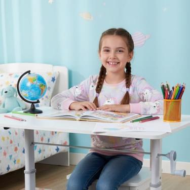 Imagem de mesa elevatória manual para estudo 80x60cm MDF + aço - Altura ajustável 63-90cm, manivela desmontável, trave e parafusos de nivelação, branco