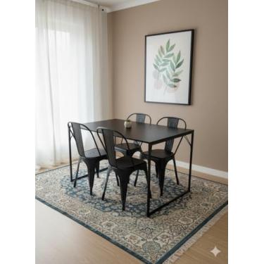 Imagem de Conjunto de Jantar Mesa Industrial 80x120cm Preta Estrutura Metal, Tampo MDF 25mm, com 4 Cadeiras Iron Tolix Pretas Aço Carbono