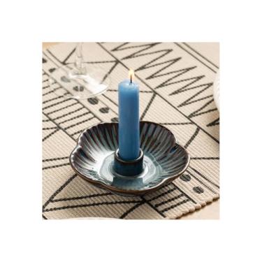 Imagem de Castiçais de cerâmica castiçal cônico bandeja de prato de flores para velas, incenso, Santo Palo, decoração de casa de festa de aniversário de casamento de Natal (azul)