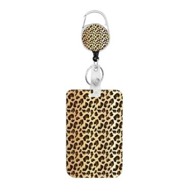 Imagem de Porta-crachá de identificação com estampa de leopardo com molinete retrátil resistente, chaveiro, cartão de identificação para mulheres, professores, enfermeiros, médicos, estudantes, escritório