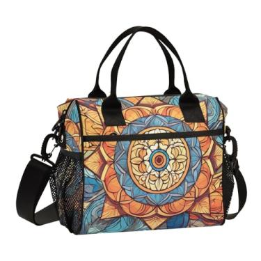 Imagem de GAIGEO Mandala Tile combina com lancheira adulta com isolamento geométrico, lancheira com bolsos, lancheira térmica para mulheres, P