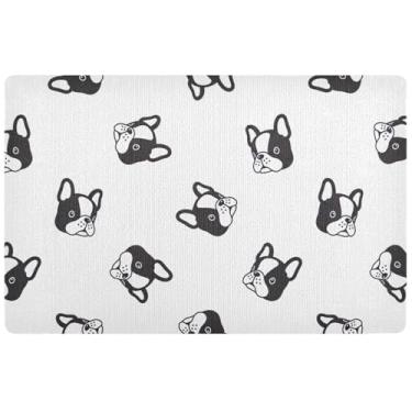 Imagem de Tapete de porta personalizado para cachorro buldogue francês preto branco tapete de sapato engraçado à prova d'água decoração de varanda de outono tapetes de porta interna para entrada 81 cm x 50 cm