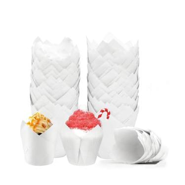 Imagem de 100 peças de forros de cupcake de tulipa branca, forros de muffin para assar, envoltórios de cupcake para feriados, festas, casamentos, aniversários, chuveiros, forros de copo de papel à prova de