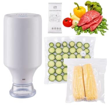 Imagem de Seladora a vácuo portátil compacta para alimentos com tanque visível, máquina seladora a vácuo portátil sem fio + 15 sacos reutilizáveis, 8 vezes mais frescor e preservação, branca