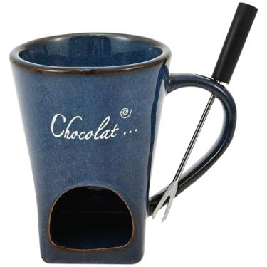 Imagem de Caneca de fondue de chocolate, panela de derretimento de cerâmica com garfo para aquecedor de manteiga de queijo, conjunto de fondue doméstico seguro para micro-ondas (flor gradiente)