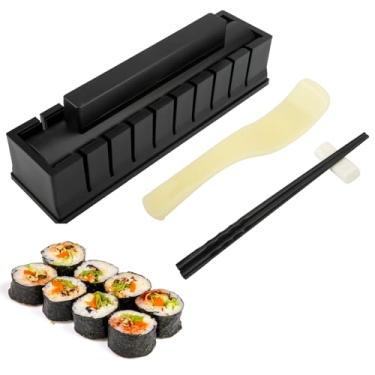 Imagem de Kit para fazer sushi, molde de bola de arroz 4 em 1 para fazer sushi com molde de prensa, pauzinhos, pratos de cerâmica, colher