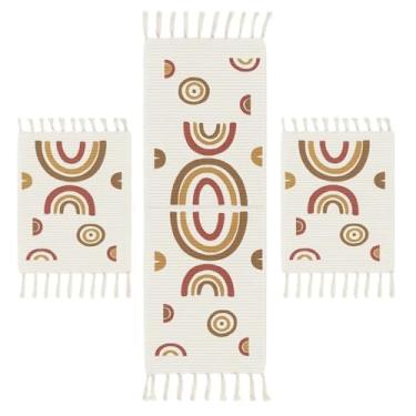 Imagem de Kit Tapete Cozinha Algodão Artesanal com Passadeira Geométrica 3 Peças Decorativo(Boho)