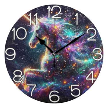 Imagem de GAIGEO Relógio de parede decorativo analógico operado por bateria silencioso relógio de cozinha para escritório, arte de parede moderna, decoração de casa, fantasia desenho animado unicórnio colorido