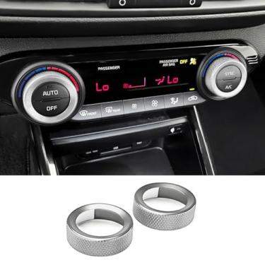 Imagem de JUIVEEL 2 peças alumínio ar condicionado botão botão capa A/C controle central botão botão proteção compatível com Kia Forte 2019-2024 K3 acessórios (prata)