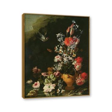 Imagem de NHLDZYH Moldura de teca. Arte de parede em tela de especiarias coloridas e colher de tempero | Decoração de cozinha vintage | Arte moderna para casa e sala de jantar. B100. 40 x 50 cm - 15,8 x 19,7