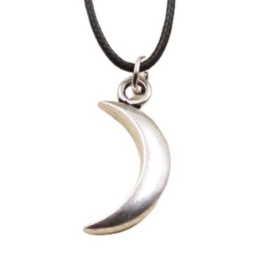 Imagem de EDCRFV Colar pingente de lua tibetana de prata berloque cordão de couro preto feito à mão