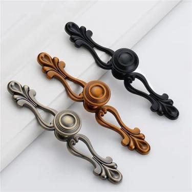 Imagem de HTNAFONI Puxador de gaveta de bronze antigo retrô móveis rústicos puxadores de armário de cozinha pretos puxadores de porta ferragens 1 peça (bronze G)