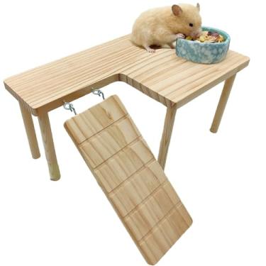 Imagem de Plataforma de madeira para hamster com escada, ratos, escaladas, atividades, playground, gaiola, acessórios, decoração para hamster sírio anão, ratos gerbil, ratos (esquerda)