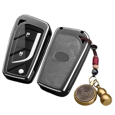 Imagem de Liga de zinco couro chave do carro fob capa caso escudo conjunto protetor compatível com toyota aygo/highlander/camry/rav4 2 3(A7)