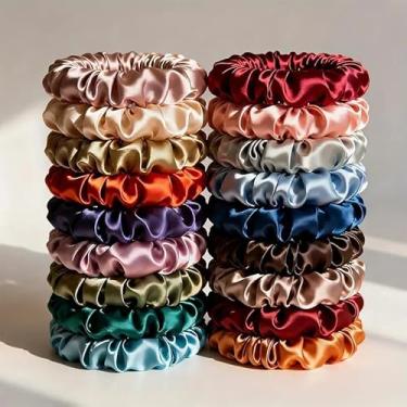 Imagem de 50 peças de laços de cabelo de cetim fashion – Faixas de cabelo pequenas e elásticas de cor sólida, suportes de rabo de cavalo macios para cabelos grossos e finos diariamente