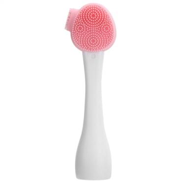 Imagem de Escova de limpeza facial de silicone portátil, ferramenta de lavagem diária suave e suave branca e rosa