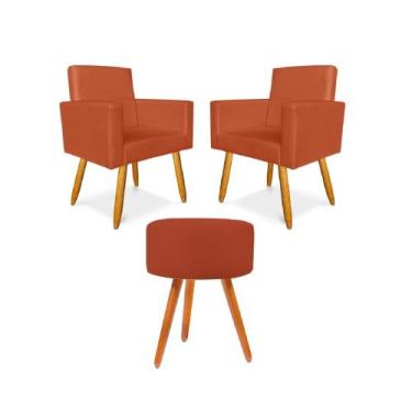 Imagem de Kit 2 Poltrona Nina com Puff Redondo para Recepção Escritório Consultó