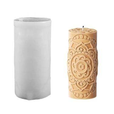 Imagem de 1 vela cilíndrica de aromaterapia de alívio cilíndrico molde de silicone em forma de flor decoração de gesso macia, suave, durável, flexível e reutilizável (azul)