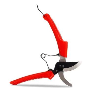 Imagem de Tesoura de Poda para Jardim Lâmina em Aço Inoxidável Cabo Vermelho Ergonômico com Trava de Segurança