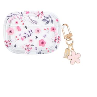 Imagem de CameCosy Capa transparente compatível com AirPods Pro 3 Geração 2025 com pingente de flor, linda capa com estampa de flor rosa para mulheres, capa protetora em TPU à prova de choque antiarranhões
