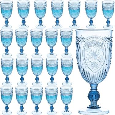 Imagem de Copos de vinho de plástico, 24 peças, taças de plástico, 212,6 g, colorido, retrô, em relevo, copos de coquetel vintage com haste para beber taças de água para casamento, suprimentos de festa para