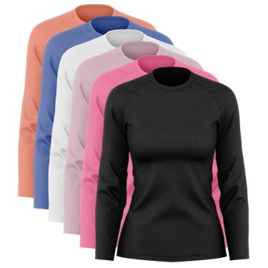 Imagem de Kit 6 Blusas Via Basic Dry Academia Segunda Pele Manga Longa Proteção Solar UV Feminina-Feminino