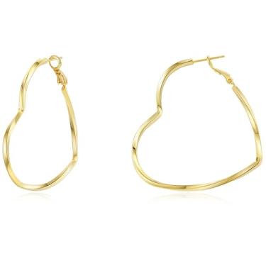 Imagem de GLOQUAT Brincos de argola de ouro torcido na moda para mulheres, brincos de prata grossos leves para meninas brincos de argola banhados a ouro real 14K brincos hipoalergênicos joias presentes, Metal, Sem pedras preciosas
