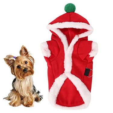 Imagem de Ainoli Pet Cotton Roupas fofas para o dia de Natal com capuz para cachorro e gato para manter aquecido (S)