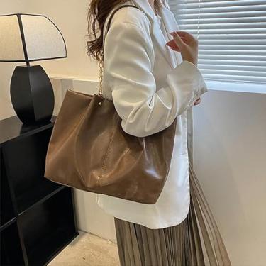 Imagem de Bolsa grande, bolsas de ombro femininas, bolsa axilas de couro PU, bolsa vintage bolsas de trabalho espaçosas para viagens e uso diário, Marrom