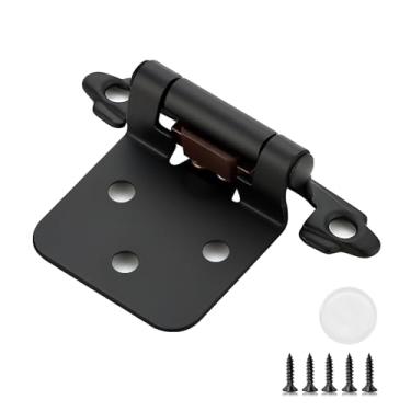 Imagem de Pacote com 30 (15 pares) dobradiças de armário de cozinha sobrepostas de 1/2 polegada, dobradiças de fechamento automático preto fosco para portas de armário de cozinha, ferragens semiocultas