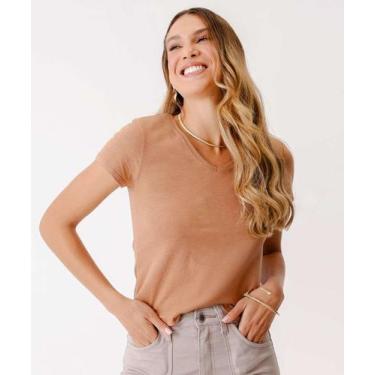 Imagem de Blusa Feminina Flamê Manga Curta Marisa-66142, Marrom, G